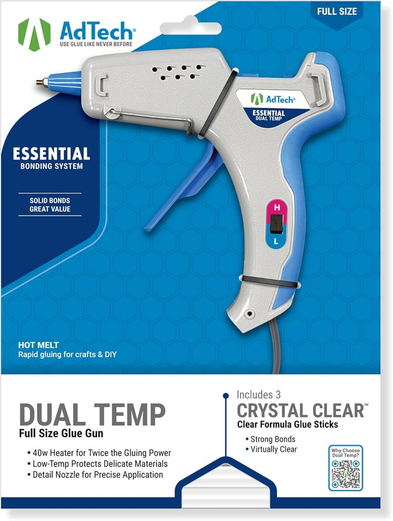 Adtech Essential Dual-Temp Hot Glue Gun | High & Low Temp for Crafting, DIY & Repairs | Ergonomic Design, 5-Foot Cord & Built-in Stand | Bonds Wood, Fabric, Metal & More - Image 2